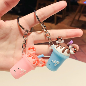 Sevimli 3D Sütlü Çay Bardağı Anahtarlık, Donut Kulaklı İçecek Çantası Süsü, Çok Renkli Kawaii Tatlı Aksesuarı, Tatlı Atıştırmalık Temalı Hediye - Product Image 3