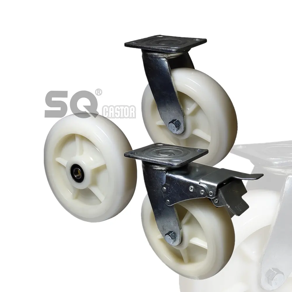 5 ''roda nilon putih roda putar kastor kapasitas beban besar 800LB dapat berputar 360 derajat roda nilon kastor 4 5 6 8 inci