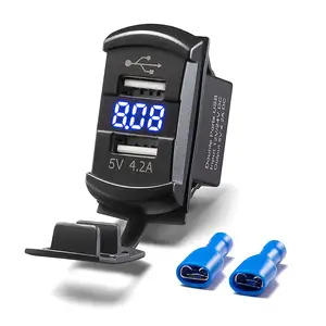 双USB摇臂开关蓝色Led数字电压表输入12-24v输出5V/4.2A用于快速充电电子设备