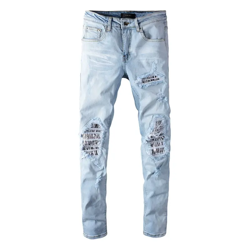 Heren Hoge Taille Merk Skinny Stretch Denim Jeans Gewassen Groothandel Goedkope Blue Jeans Mannen