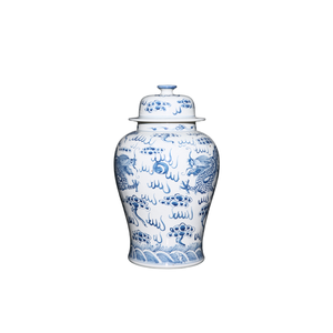 Vaso da Terra in Porcellana Blu e Bianca con Dragone e Fenice, Stile Art Déco, Fatto a Mano in Cina, Grande Capacità, Decorazione in Ceramica - Product Image 1