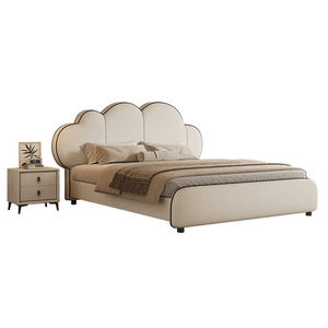 Cadre de lit king size avec rangement, style crème, mobilier de chambre à coucher, prix bas, sommier simple, cuir écologique, blanc crème - Product Image 3