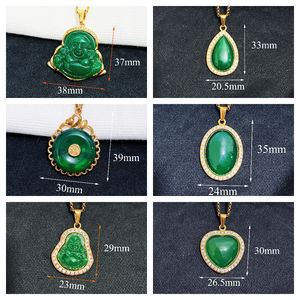 Collier <span class=keywords><strong>Bouddha</strong></span> Thaïlandais en <span class=keywords><strong>Jade</strong></span> Naturel avec Bordure en Cristal et Agate, Pendentif <span class=keywords><strong>Bouddha</strong></span> Maitreya Rire - Product Image 5