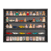 Vitrine à jouets rectangulaire moderne multi-niveaux en bois avec porte transparente et étagère murale pour figurines, poupées et objets de collection