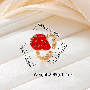 Anillos Abiertos con Diseño de Frutas, Fresa y Cereza, Joyería de Moda para Mujer, Accesorio para Fiestas - Product Image 2