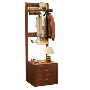 Solid Wood Coat Rack Floor <b>Standing</b> Multi Functional Clothing Storage Cabinet With Hanger And Drawer For Bedroom Home Use - Product Image 5