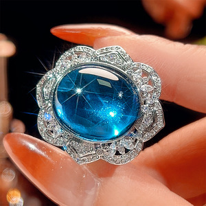 High Quality Jewelry Eco-friendly Copper Silver Plated 15*18mm Red & <b>Blue</b> Zircon Flower <b>Necklace</b> Set for Romantic Daily Style - Product Image 4