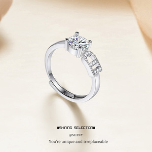Letter <b>Ring</b> With Zircon Inlay Adjustable <b>Opening</b> Women's Jewelry Gift - Product Image 5