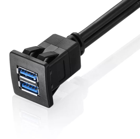 2022 Dual Ports Square USB 3.0 2.0 Panel Flush Mount Extension Cable with Buckle for Car Truck Boat Motorcycle Dashboard