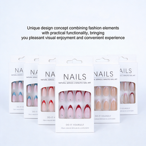 Unghie Finte Adesive in Acrilico Stile Stiletto Francese, Pronte per la Spedizione, Design Regolare a Mandorla, Materiale ABS per Dita - Product Image 3