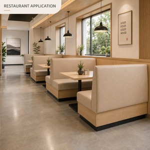 Asiento individual tapizado beige moderno para restaurante, sofá de café con respaldo plano y base de madera, mobiliario de comedor para hospitales en China. - Product Image 3