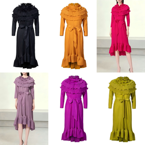 Vestido Midi Elegante <span class=keywords><strong>con</strong></span> Volantes y Pliegues para Mujer, Venta al por Mayor, OEM ODM, Primavera Verano 2026, Color Morado, <span class=keywords><strong>con</strong></span> Cinturón, para Oficina o Fiesta - Product Image 2