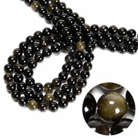 Perles rondes en obsidienne dorée dorée naturelle 4mm 6mm 8mm 10mm 12mm Perles de pierre pour la fabrication de bracelets