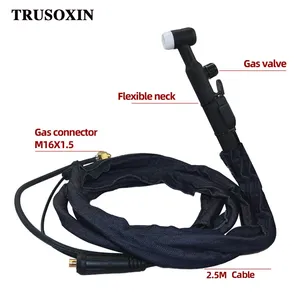 Torche TIG TRUSOXIN WP17FV, arc tungstène, 2,5 m, refroidie à l'air argon, tête flexible noire, ensemble d'accessoires pour torche - Product Image 2