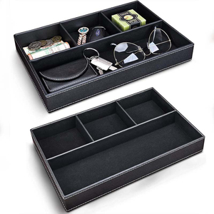 Bandeja Organizadora Multifuncional de Cuero Clásico ZENOS para Joyas y Cosméticos, Capacidad de 6-10L, de Pie para Baño y Escritorio - Product Image 4