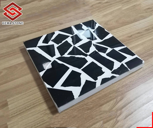 <span class=keywords><strong>Carreaux</strong></span> de mosaïque en terrazzo noir sur mesure, pièces cassées polies au design moderne pour cuisine, salle de bain, salle de douche, sol et mur - Product Image 1