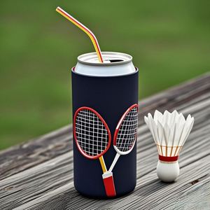 SANJIN – Manchon isotherme personnalisé en néoprène pour canette/bouteille de bière, impression raquette de tennis, capacité 10-16 oz, pour le tennis en extérieur - Product Image 3