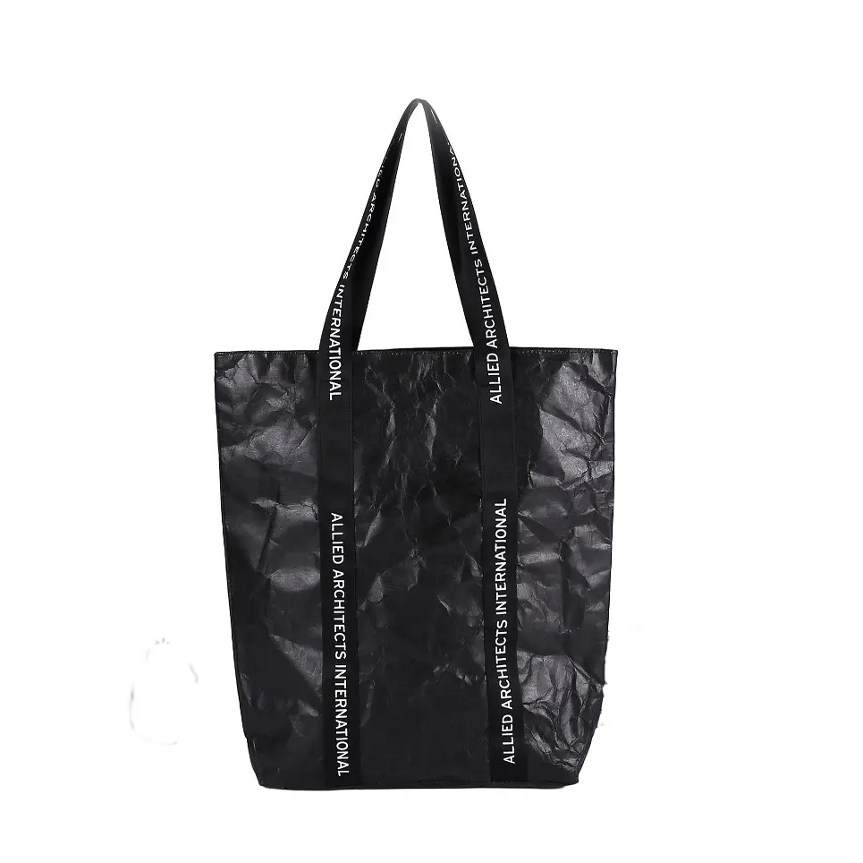 2023 new design waterproof black tyvek tote grocery bag with pp webbing handle