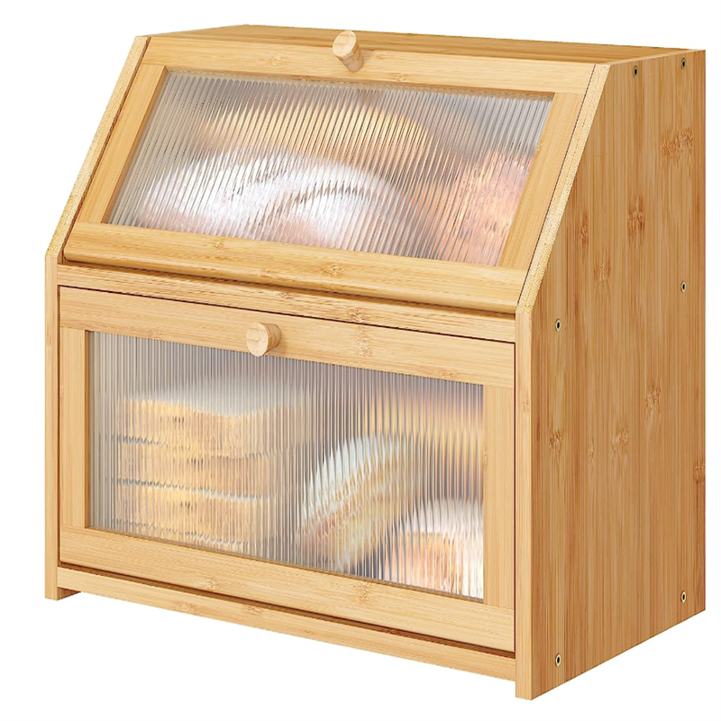 Double Layer Wooden Bread Box for