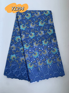 Tessuto Voile Svizzero 100% Cotone all'Ingrosso, Pizzo Africano con Fiori 3D e Perline, Ricamo Nigeriano Svizzero con Occhielli in Stile Francese - Product Image 4