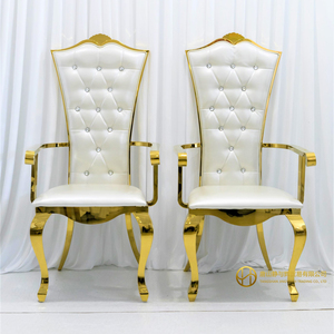 Venta al por mayor barato fiesta real <span class=keywords><strong>alquiler</strong></span> evento banquete usado oro Acero inoxidable respaldo alto VIP boda decoración trono reposabrazos silla - Product Image 4