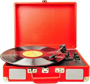 Mala portátil turntable 33/45/78 RPM toca-discos com mecanismo Bluetooth USB 100-240V e alto-falante fonógrafo retrô