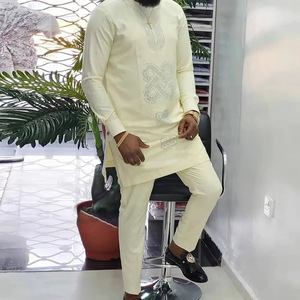 Costume de mariage pour <span class=keywords><strong>homme</strong></span> musulman, ensemble 2 pièces, style africain Jubba Thobe <span class=keywords><strong>avec</strong></span> pantalon pour le marié - Product Image 3