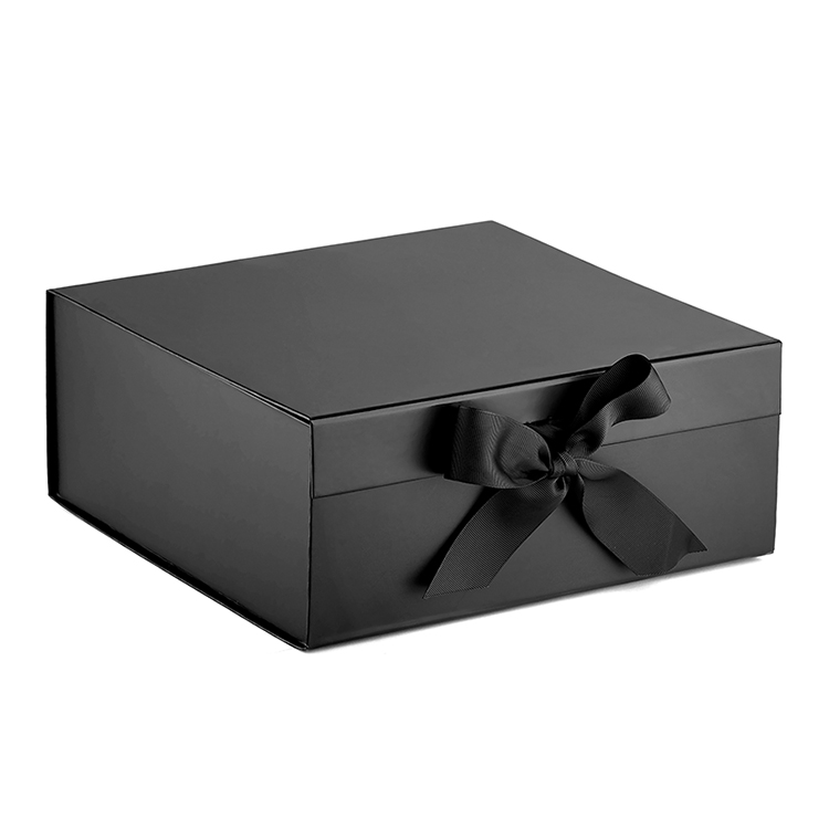 Custom Logo Luxury Black Folding Rigid Cardboard Paper Packaging Magnetic Closure Ribbon Gift Box