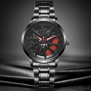 Montre de luxe pour homme style voiture de sport, étanche, bracelet en acier inoxydable, aiguilles lumineuses, cadran 3D creux rotatif, bonne chance avec le temps - Product Image 2