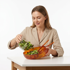 Juego de Ensaladeras de Resina Ecológica Pulida a Mano con Pinzas de Madera, Diseño Clásico, Disponible para Uso Doméstico - Product Image 1