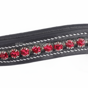 Fantaisie Rouge cristaux diamante bling incrusté vide canal rembourré cuir cheval sourcil bande avec rembourrage et coutures blanches durables - Product Image 1