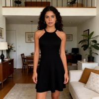 Robe sexy en maille à col halter taille unique pour femme ; Robe d'été unie texturée en lin sans manches, coupe trapèze épaisse et élégante