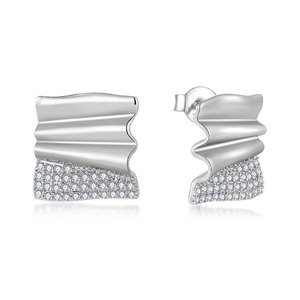 Pendientes <span class=keywords><strong>de</strong></span> tuerca <span class=keywords><strong>de</strong></span> onda plateados elegantes para mujer con piedras Pavé CZ Joyas geométricas para uso diario Fiestas <span class=keywords><strong>de</strong></span> aniversarios - Product Image 1