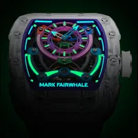 Montre mécanique automatique Mark Fairwhale pour homme, boîtier en verre incurvé, étanche, lumineuse, squelette, style futuriste, montre-bracelet FW-6770