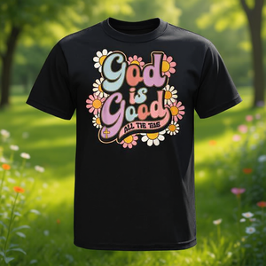 T-shirt pour femmes chrétiennes religieuses avec inscription « Floral God Is Good All The Time » - Product Image 3