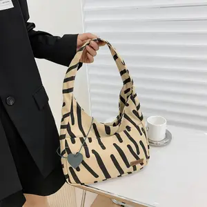 REWIN 2022 Vintage Leisure Women's Retro Casual Canvas Fabric Shoulder Purse Tote Bag Zebra Pattern Underarm Bag