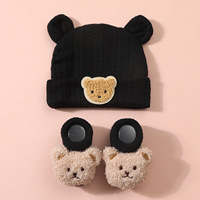 Conjunto de Gorro Suave de Oso Bebé + Calcetines Tejidos con Diadema Unisex de Poliéster/Algodón para Recién Nacido