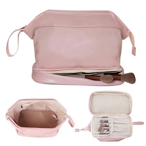 Grande trousse à maquillage en cuir PU, fermeture éclair, résistante à l'eau, douce, portable, pochette de rangement cosmétique, organiseur de voyage, étui de couleur personnalisée - Product Image 1