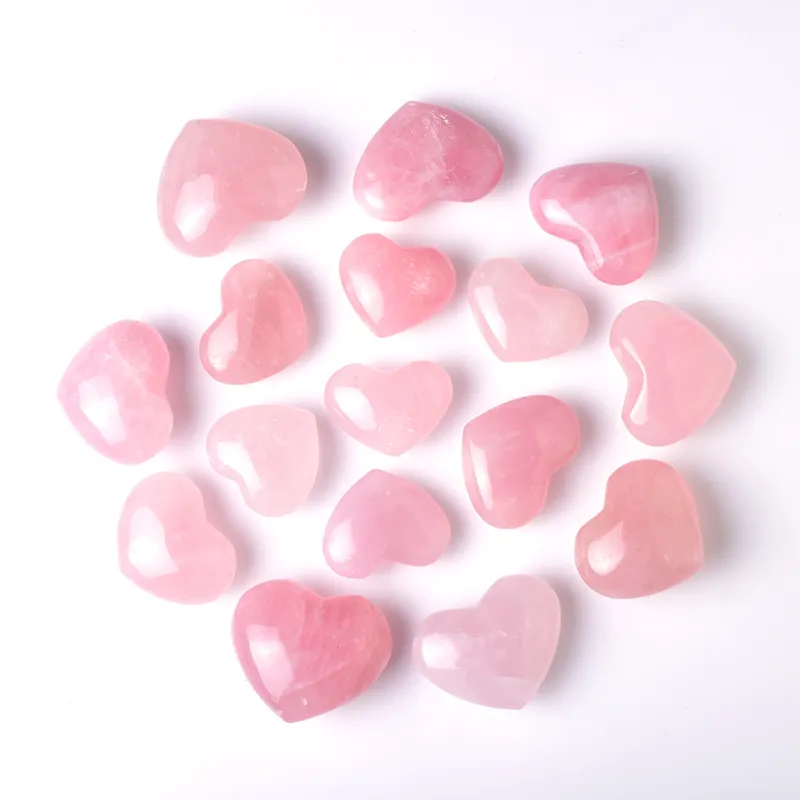 Groothandel natuurlijke kristal ambacht hartvormige stenen kleine rose quartz harten