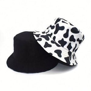 Custom Logo New Fashion Black All Over Cow Print <b>Bucket</b> <b>Hats</b> <b>Reversible</b> Animal Printed Fisherman <b>Hat</b> Promotion Gift - Product Image 1
