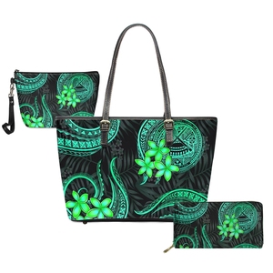 Ensemble de sacs tribaux polynésiens des Samoa américaines, sacs à main pour femmes, sacs à main pour dames, imprimé plumeria doré, sac à main à poignée supérieure, sac à bandoulière, 3 pièces - Product Image 3