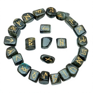 Ensemble de 25 Pierres Précieuses Naturelles de Guérison Reiki en Labradorite et Agate, Polies, Écologiques, Figurines de Runes et Mascottes Feng Shui - Product Image 1