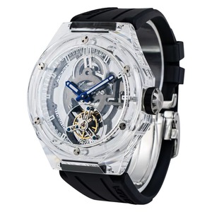 Luxury <b>Skeleton</b> Tourbillon <b>Watch</b> Sapphire Crystal Transparent Case 3ATM Waterproof Fluororubber Strap <b>Men</b> Wristwatch - Product Image 1