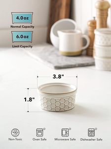 Ensemble de 4 tasses à crème pâtissière en céramique à gaufrage de 4oz, plat de cuisson Ramiken pour crème brûlée, gâteaux de lave, pouding, soufflé - Product Image 3