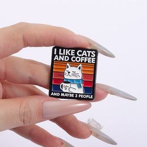En gros, Nouvelle Arrivée : Broches et badges en métal pour chat, motifs chat blanc rayé, chat café de dessin animé créatif, accessoires en métal - Product Image 5