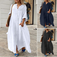Abaya traditionnelle pour femmes du Moyen-Orient, style ethnique rétro, robe chemise en coton et lin imprimé, manches longues amples, automne printemps