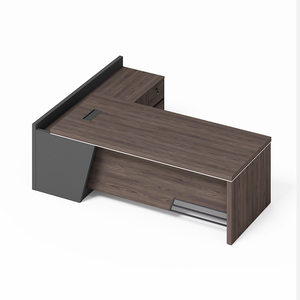 Bureau moderne en bois <span class=keywords><strong>de</strong></span> noyer en forme <span class=keywords><strong>de</strong></span> L Mobilier <span class=keywords><strong>de</strong></span> poste <span class=keywords><strong>de</strong></span> travail extensible certifié CE pour patron/directeur général et secrétaire - Product Image 4