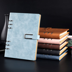 Carpeta <span class=keywords><strong>de</strong></span> anillo <span class=keywords><strong>de</strong></span> cuero PU A5, cuaderno impreso con logo personalizado, planificador suelto con hebilla magnética, venta al por mayor - Product Image 4