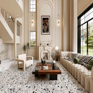 Piastrella in Gres Porcellanato Rettificato Effetto Terrazzo Bianco Opaco 600x1200mm, Antibatterica, Antiscivolo, Isolante Termico per Bagno - Product Image 6