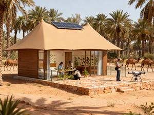 Tenda Glamping Mewah Semi-Permanen Dua Lapis 2-Kamar Rangka Baja PVC Tahan Air 4-Musim Tahan Api Perlindungan UV Dapat Disesuaikan - Product Image 4